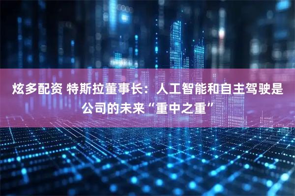 炫多配资 特斯拉董事长：人工智能和自主驾驶是公司的未来“重中之重”