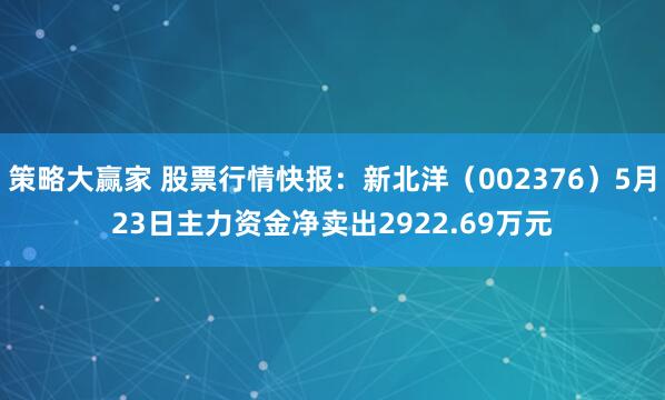 策略大赢家 股票行情快报：新北洋（002376）5月23日主力资金净卖出2922.69万元