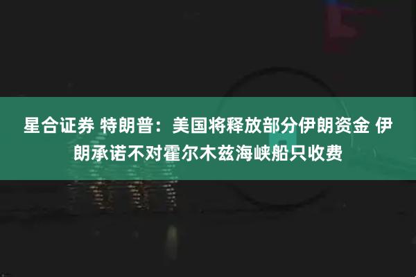 星合证券 特朗普：美国将释放部分伊朗资金 伊朗承诺不对霍尔木兹海峡船只收费